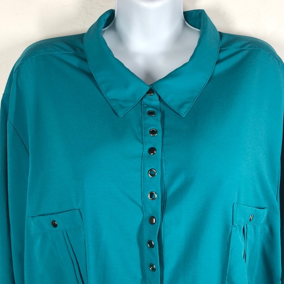 N Touch teal snap button blouse size 3X - Picture 2 of 11